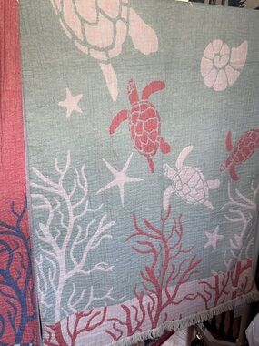 Turtle Cotton Towel in Green & Coral FLiPSiDE 2 Side Style 100% Cotton NEW TH